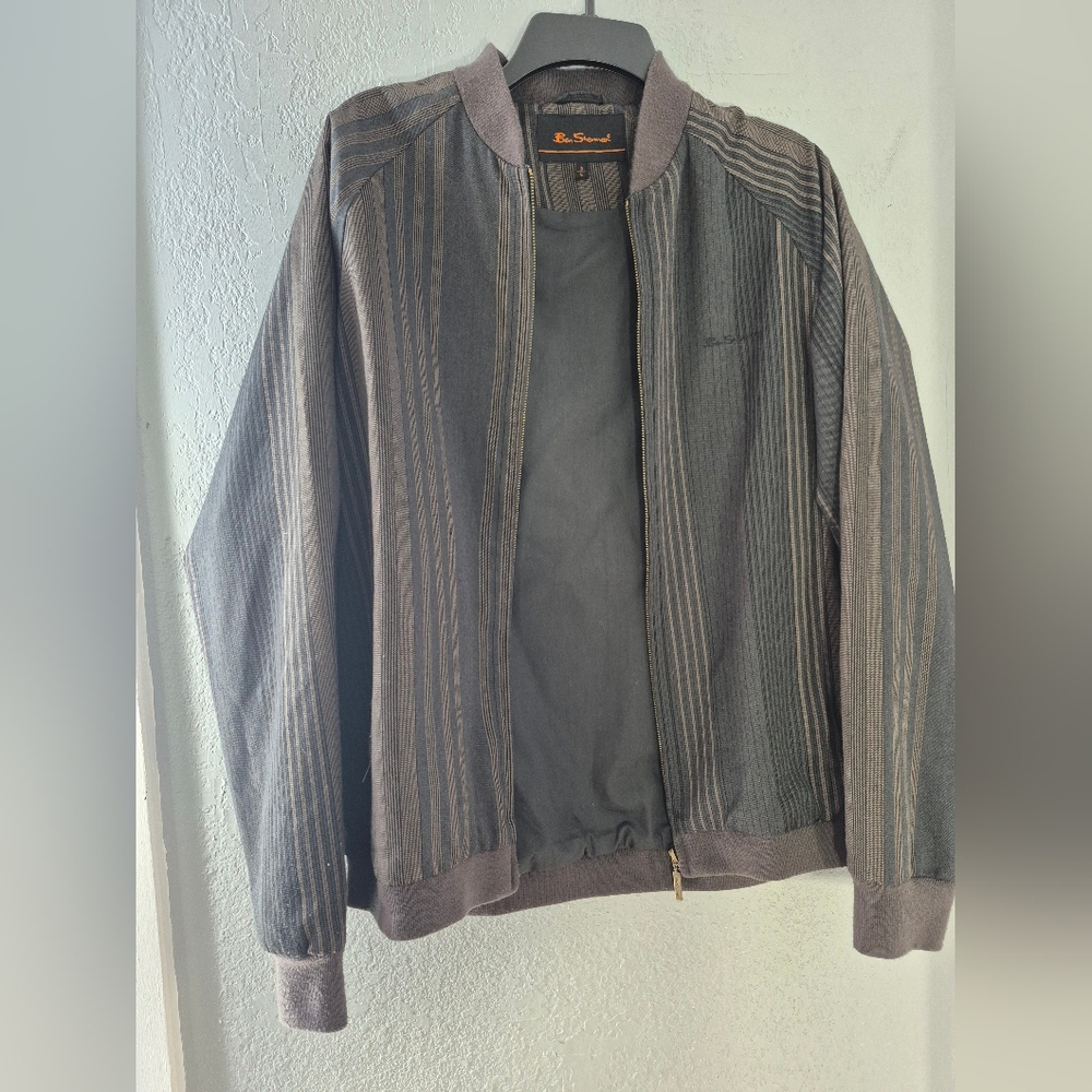 Ben Sherman Gray Striped Bomber Jacket
